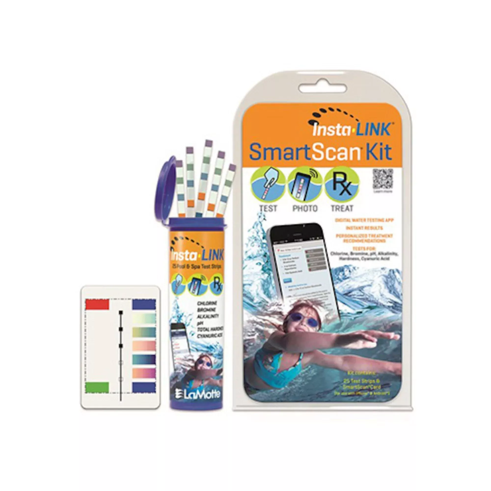 Water Testing, Test Strips, La Motte, Insta-Link, Chlor/Brom/Ph/Alk/Hardness/Acid, 25ct : 3033-6