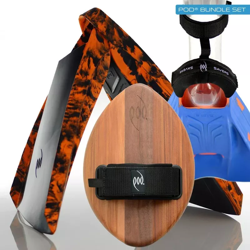 WOO Handboard + PF3 POD Swim Fins + Heel Fin Savers Bundle